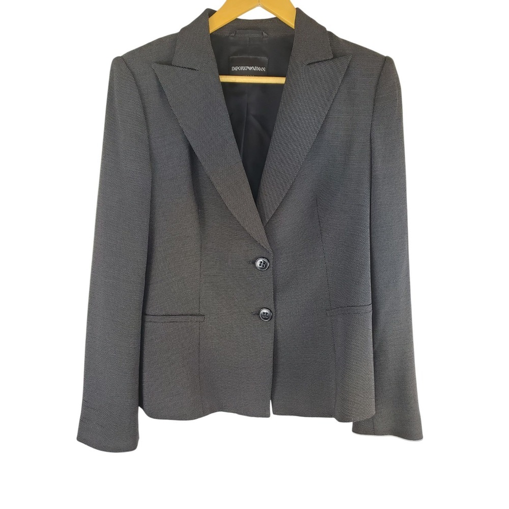 Emporio Armani Women's Blazer Jacket IT 48 Black Gray Lined 2-Button Italy